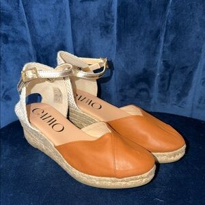Gaimo Leather Camel Brown Espadrille Wedge Sandals EU36 US5